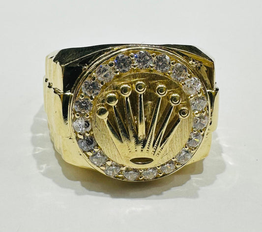 14K GOLD CROWN RING WITH CZ STONES- WEIGHT: 9.6gm