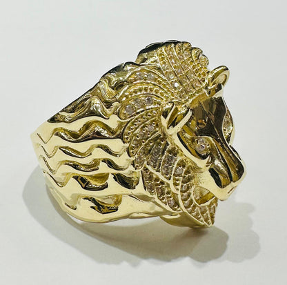 14K GOLD LION RING WITH CZ STONES- WEIGHT: 14.6gm