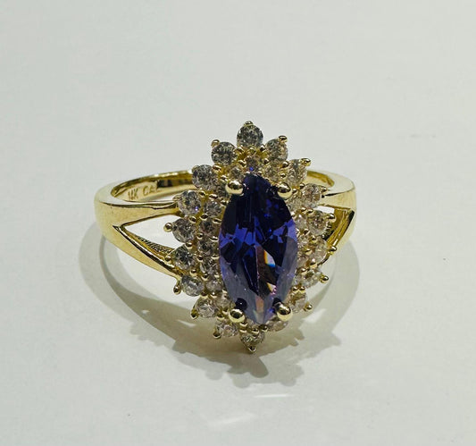 14K GOLD AMETHYST RING - WEIGHT:  3.8gm