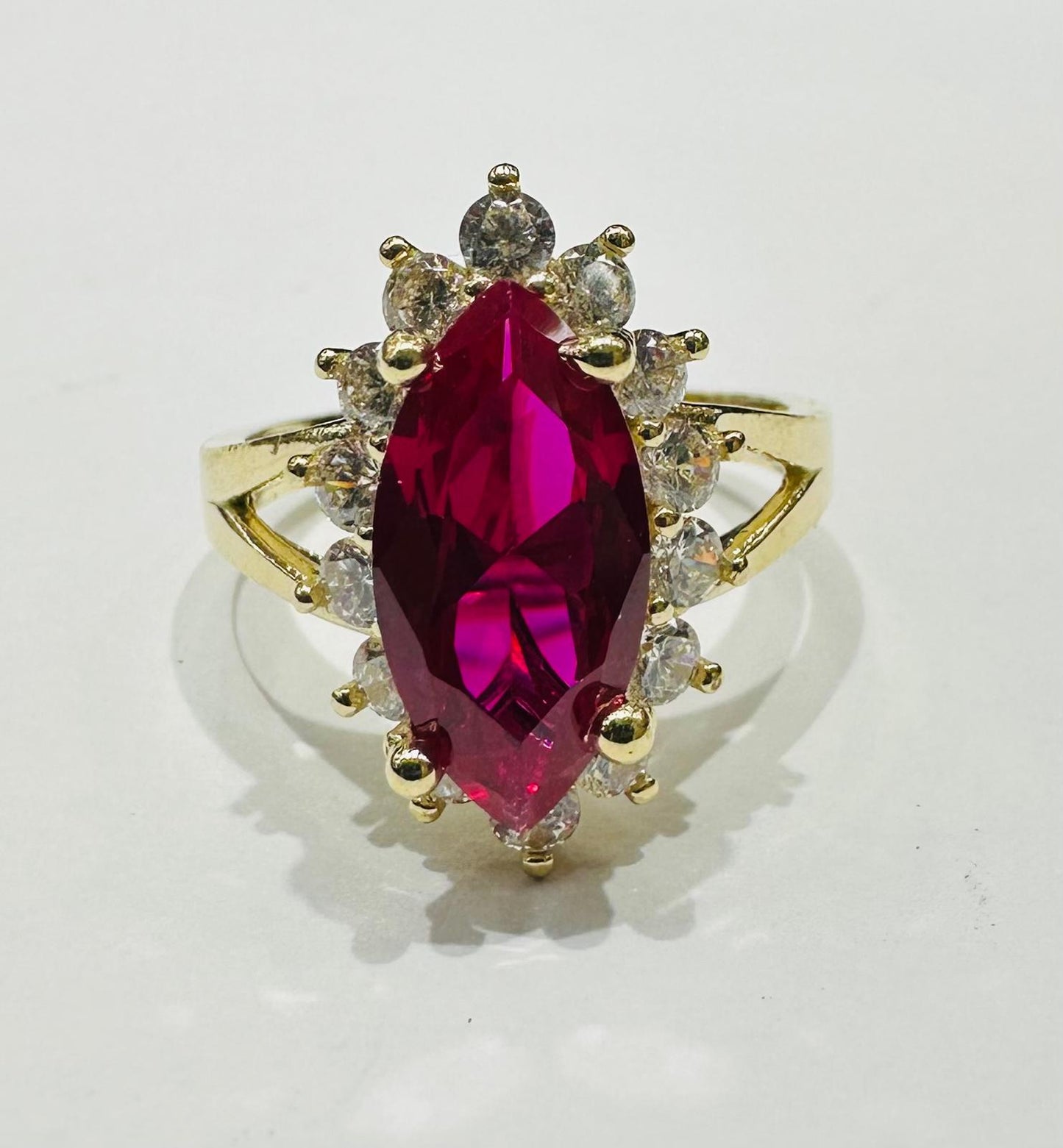 14K GOLD MARQUISE RUBY RING - WEIGHT:  5.0gm