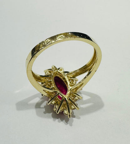 14K GOLD MARQUISE RUBY RING - WEIGHT:  5.0gm