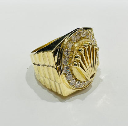 14K GOLD CROWN RING WITH CZ STONES- WEIGHT: 13.4gm