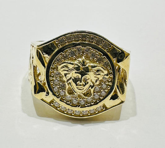 14K GOLD MEDUSA HEAD RING WITH CZ STONES - WEIGHT: 8.7gm