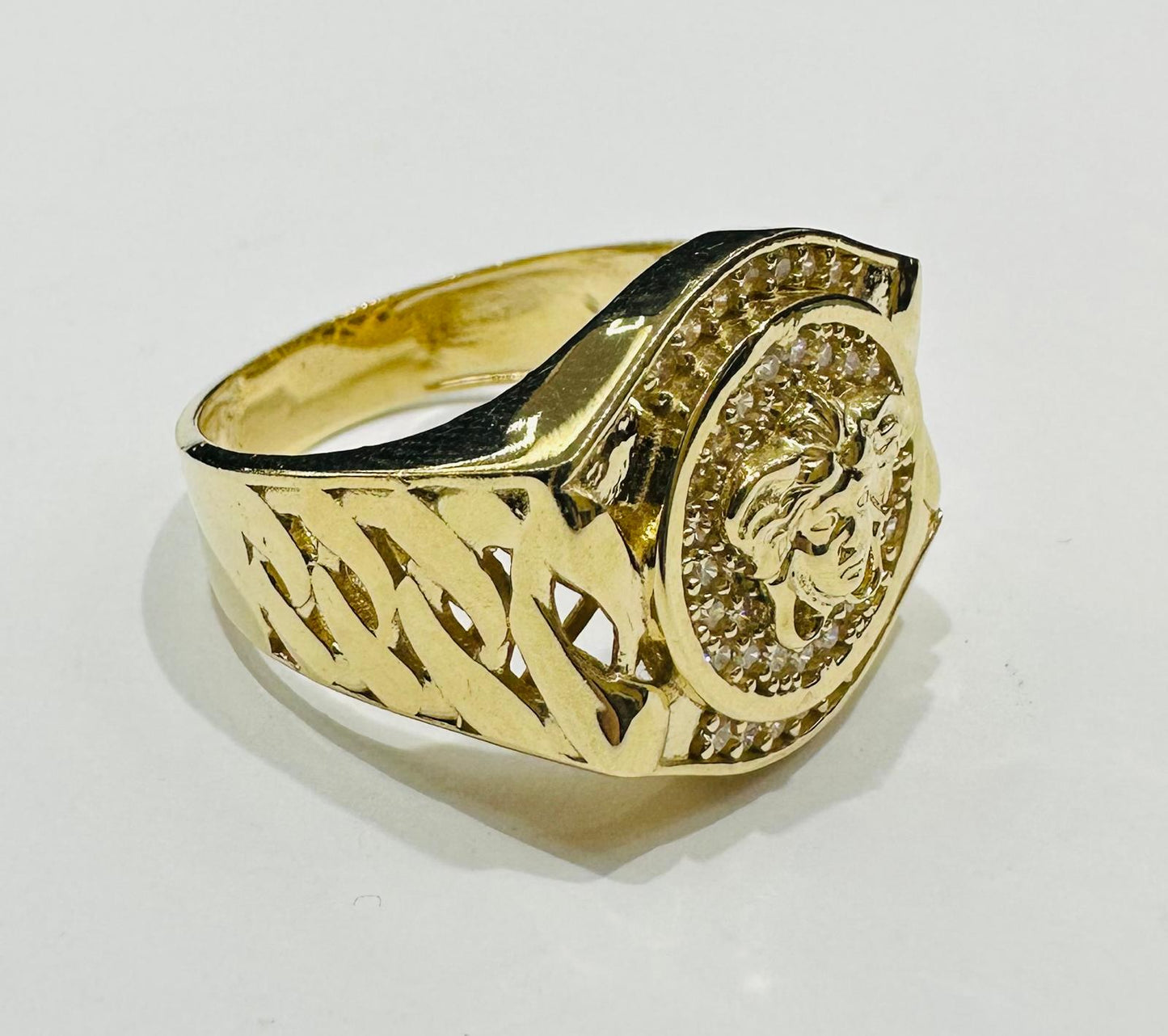 14K GOLD MEDUSA HEAD RING WITH CZ STONES - WEIGHT: 8.7gm