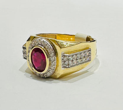 14K GOLD RUBY RING WITH CZ STONES - WEIGHT: 7.0gm