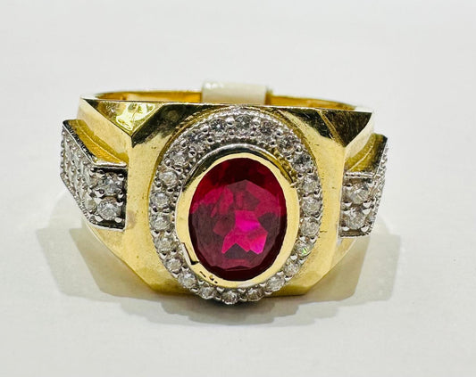 14K GOLD RUBY RING WITH CZ STONES - WEIGHT: 7.0gm
