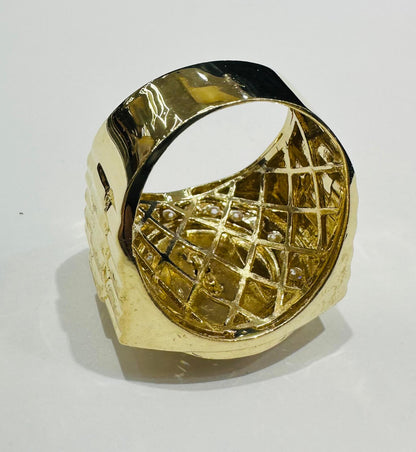 14K GOLD CROWN RING WITH CZ STONES- WEIGHT: 13.4gm