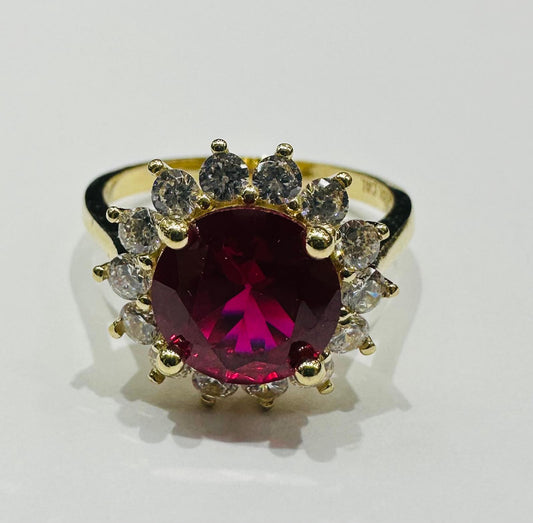 14K GOLD RUBY RING WITH CZ STONES - WEIGHT: 4.0gm
