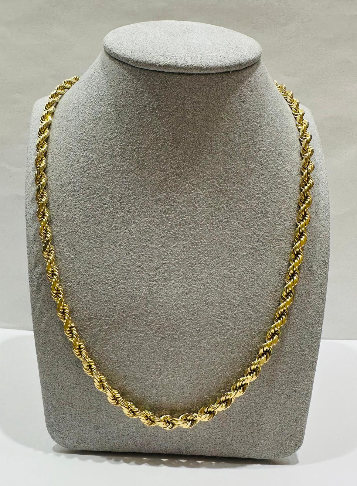 10K GOLD SOLID ROPE CHAIN,  WEIGHT: 38.5gm   24"   3.69mm