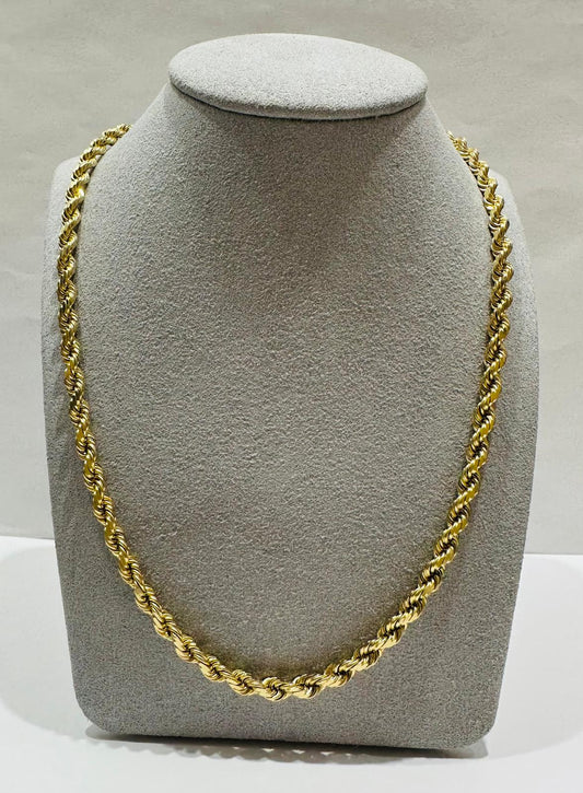 10K GOLD SOLID ROPE CHAIN,  WEIGHT: 38.5gm   24"   3.69mm