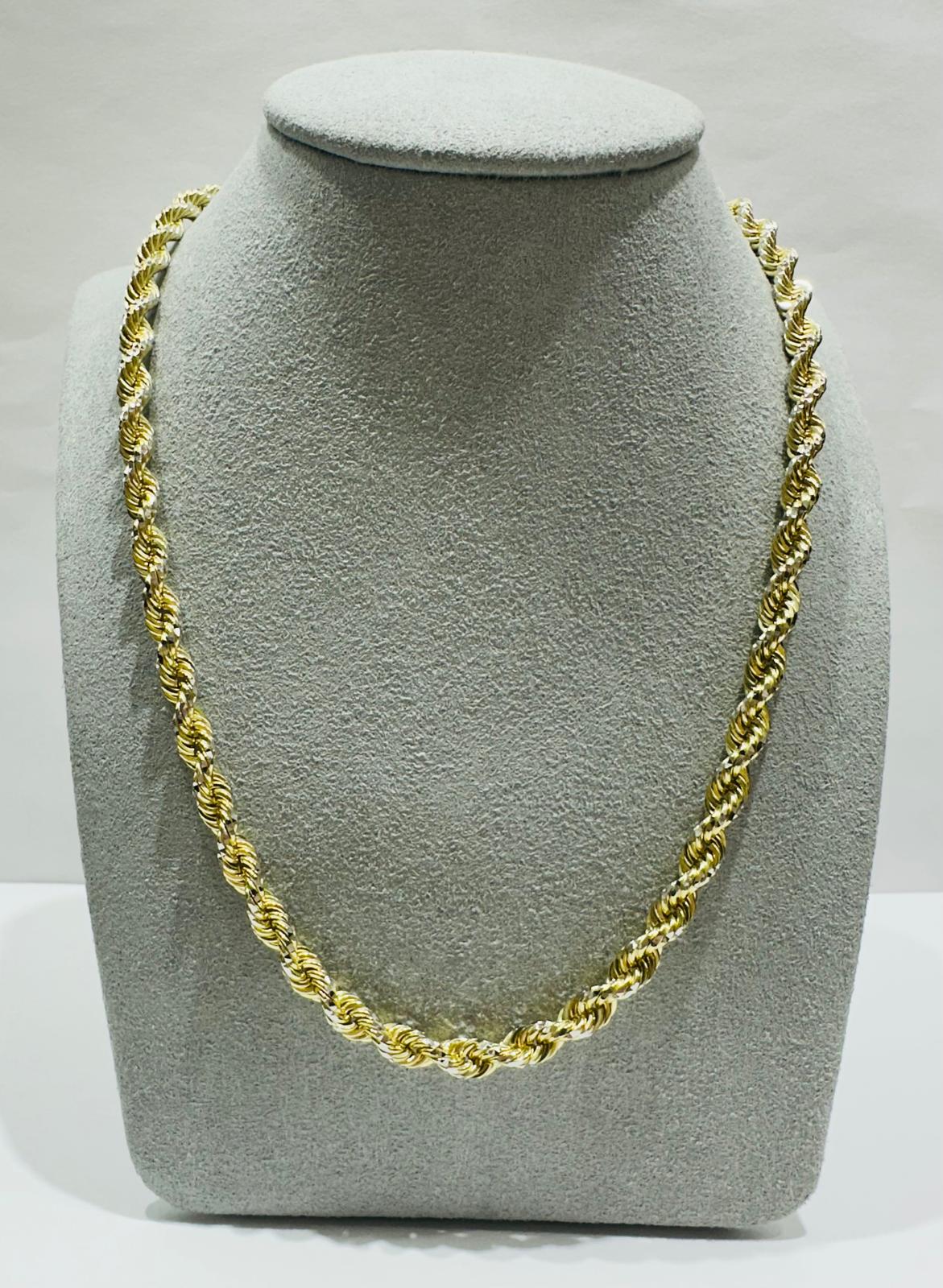 10K GOLD SOLID TWO TONED ROPE CHAIN,  WEIGHT: 37.8gm   20"   4.49mm