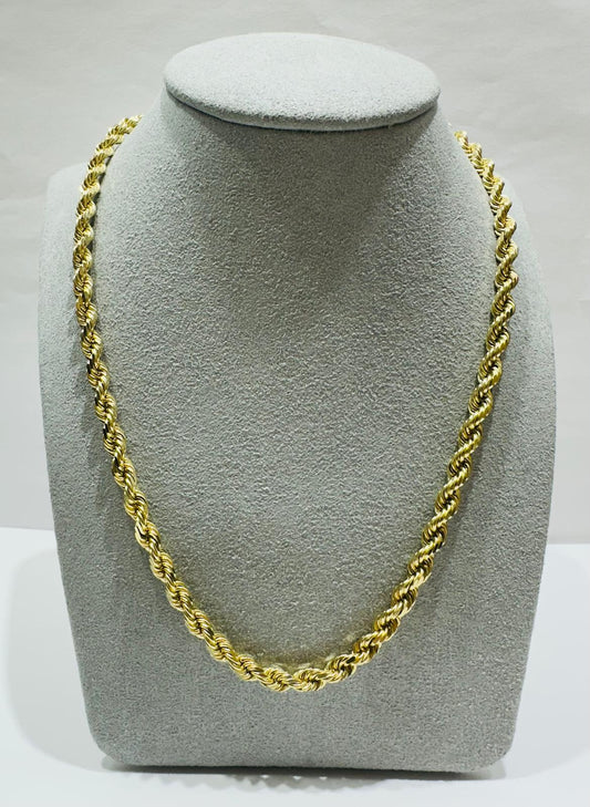 10K GOLD SOLID ROPE CHAIN-  WEIGHT: 49.5gm   30"   3.78mm