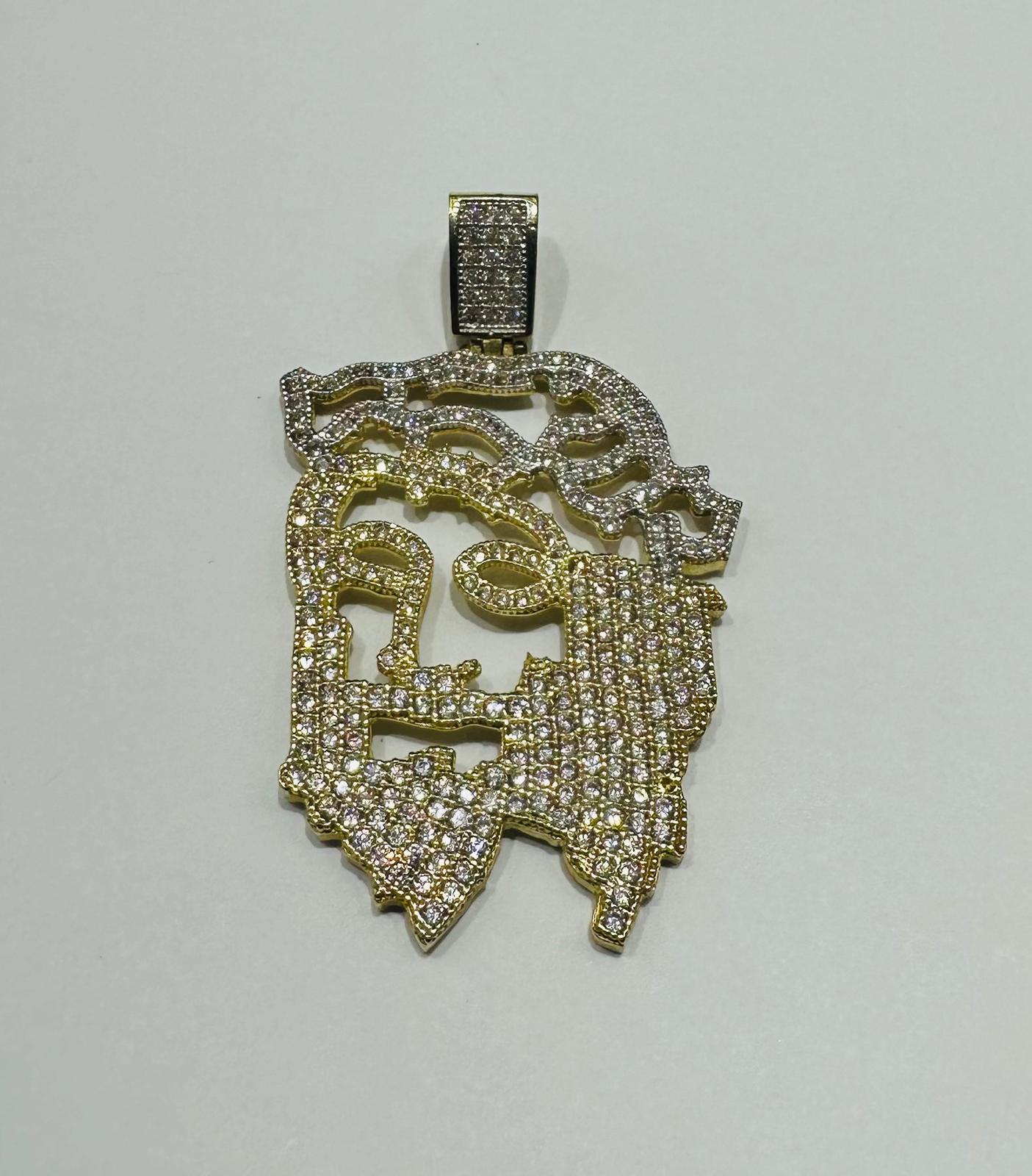 10K GOLD TWO TONED SAINT JESUS PENDANT WITH CZ STONES- WEIGHT: 7.5gm