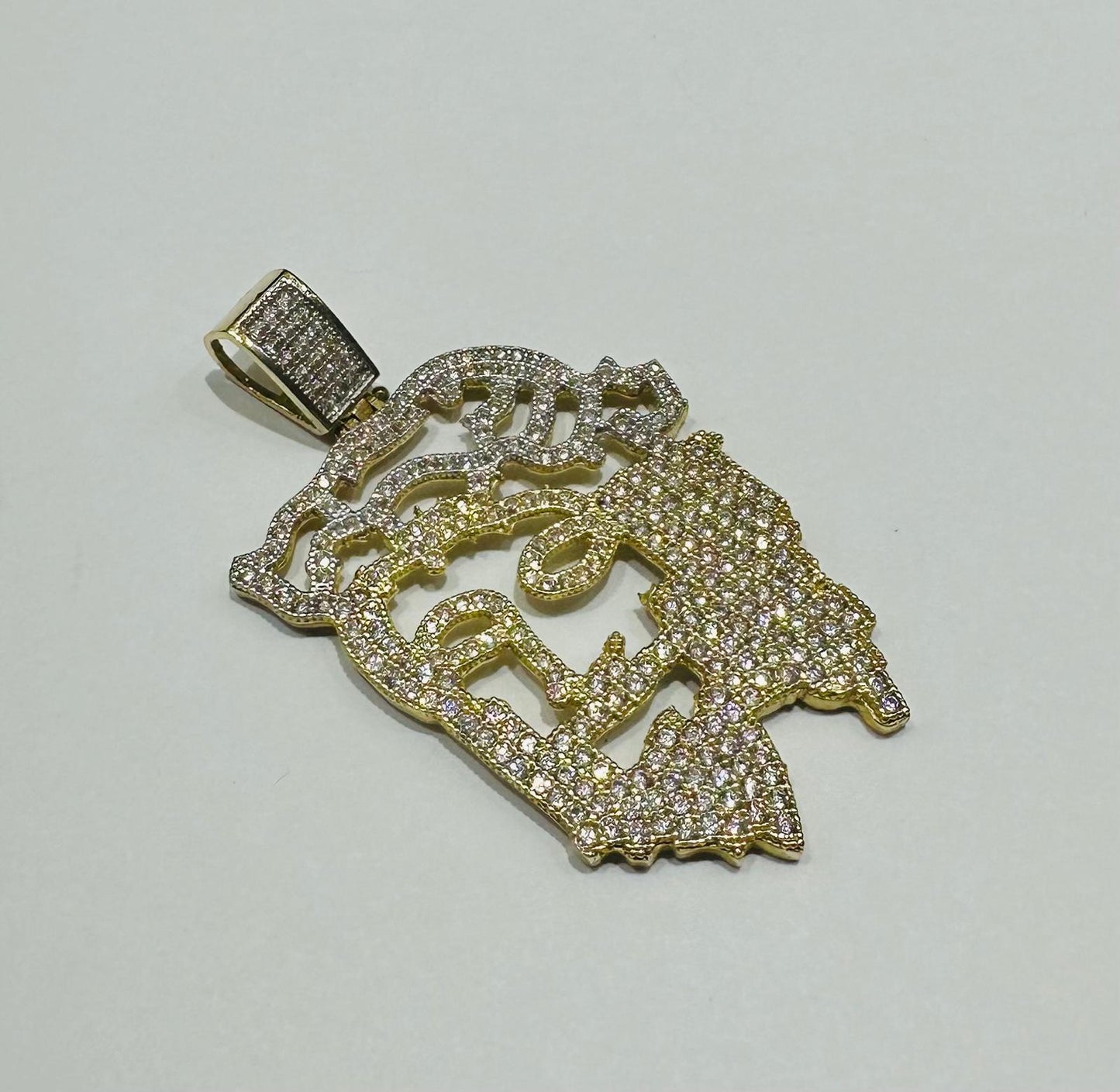 10K GOLD TWO TONED SAINT JESUS PENDANT WITH CZ STONES- WEIGHT: 7.5gm