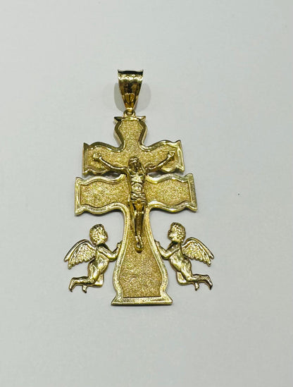 10K GOLD JESUS CROSS  PENDANT WITH ANGEL- WEIGHT: 6.5gm