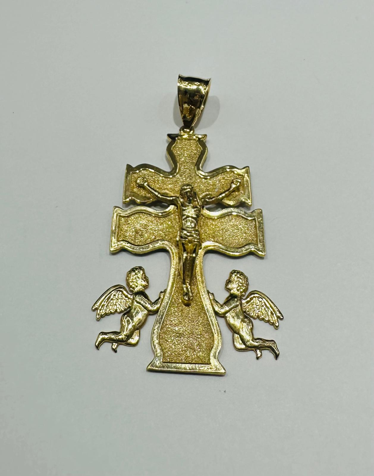 10K GOLD JESUS CROSS  PENDANT WITH ANGEL- WEIGHT: 6.5gm