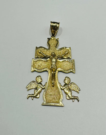 10K GOLD JESUS CROSS  PENDANT WITH ANGEL- WEIGHT: 6.5gm