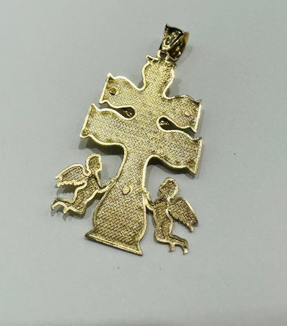 10K GOLD JESUS CROSS  PENDANT WITH ANGEL- WEIGHT: 6.5gm