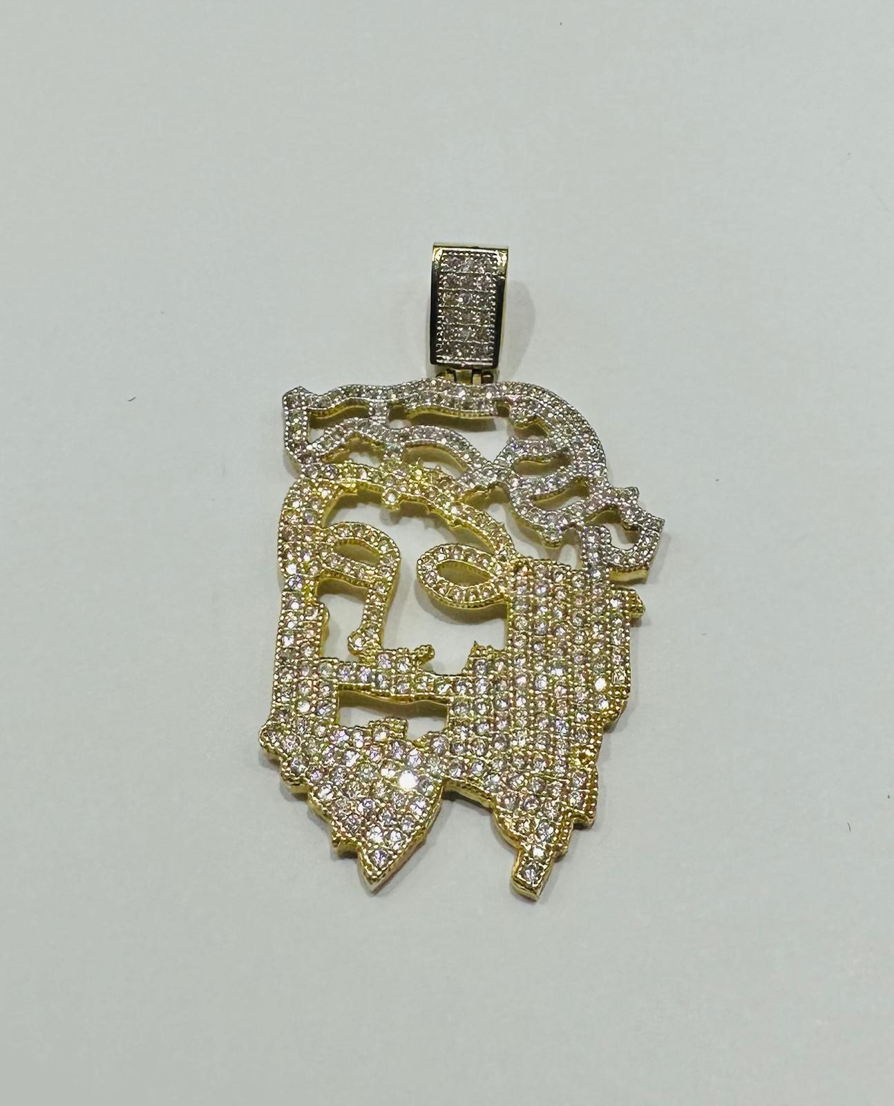 10K GOLD TWO TONED SAINT JESUS PENDANT WITH CZ STONES- WEIGHT: 7.5gm