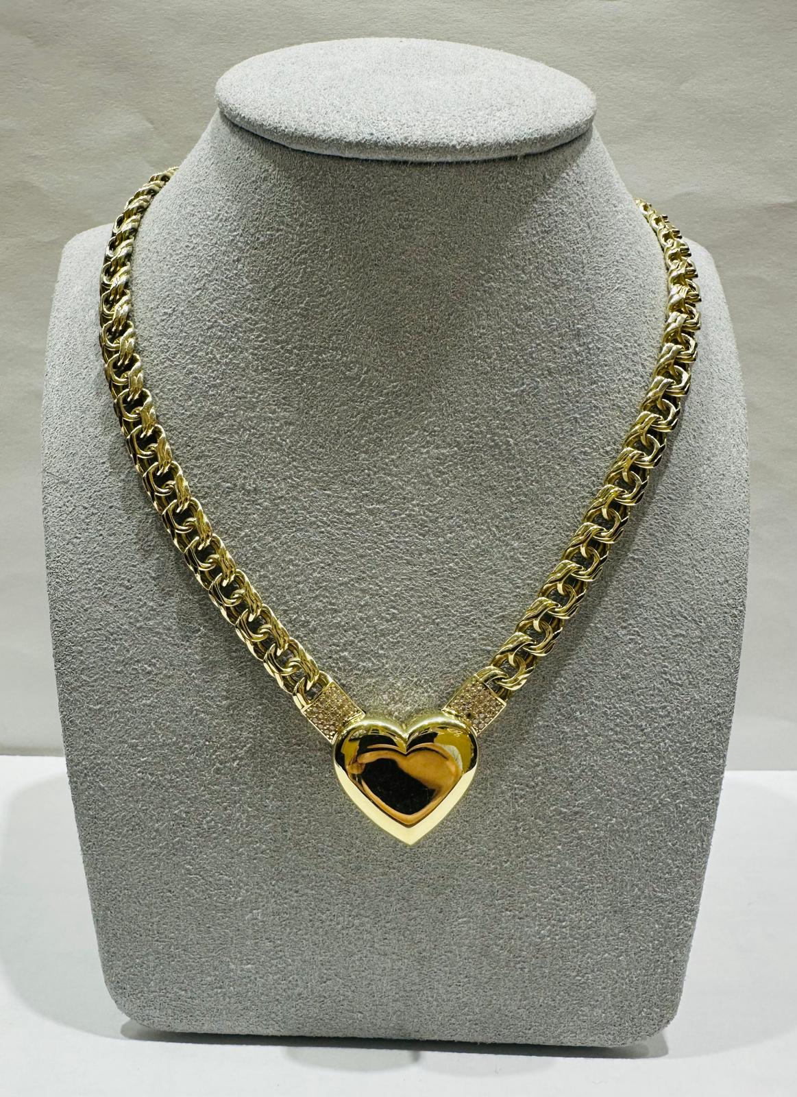 10K GOLD HEART CHINO LINK CHAIN NECKLACE- WEIGHT: 21.3gm
