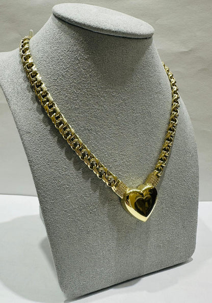 10K GOLD HEART CHINO LINK CHAIN NECKLACE- WEIGHT: 21.3gm
