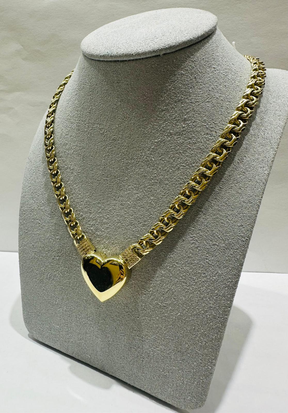 10K GOLD HEART CHINO LINK CHAIN NECKLACE- WEIGHT: 21.3gm