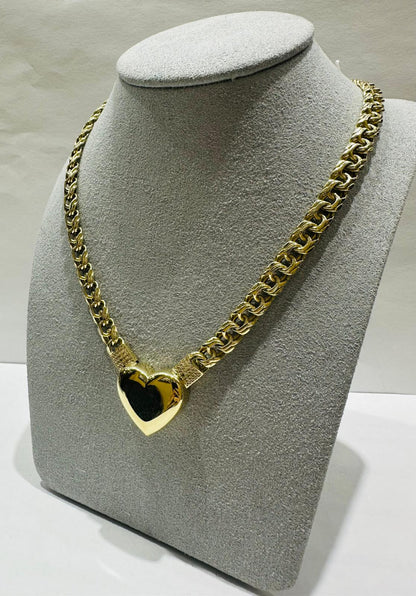 10K GOLD HEART CHINO LINK CHAIN NECKLACE- WEIGHT: 21.3gm