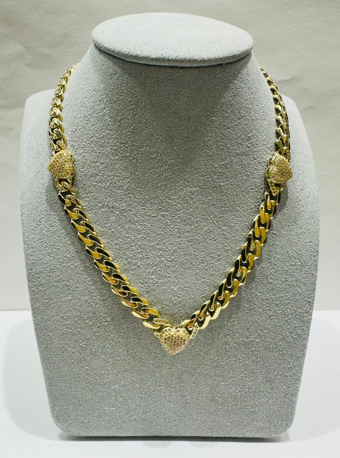 10K GOLD HEART CUBAN LINK CHAIN NECKLACE- WEIGHT: 22.1gm