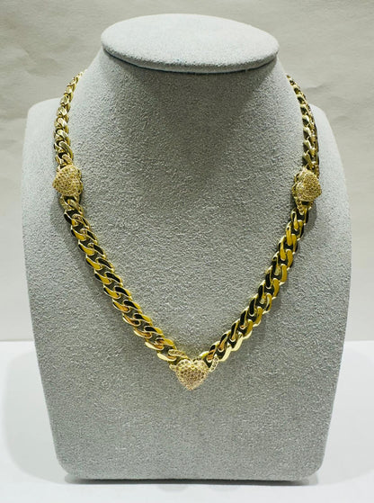 10K GOLD HEART CUBAN LINK CHAIN NECKLACE- WEIGHT: 22.1gm