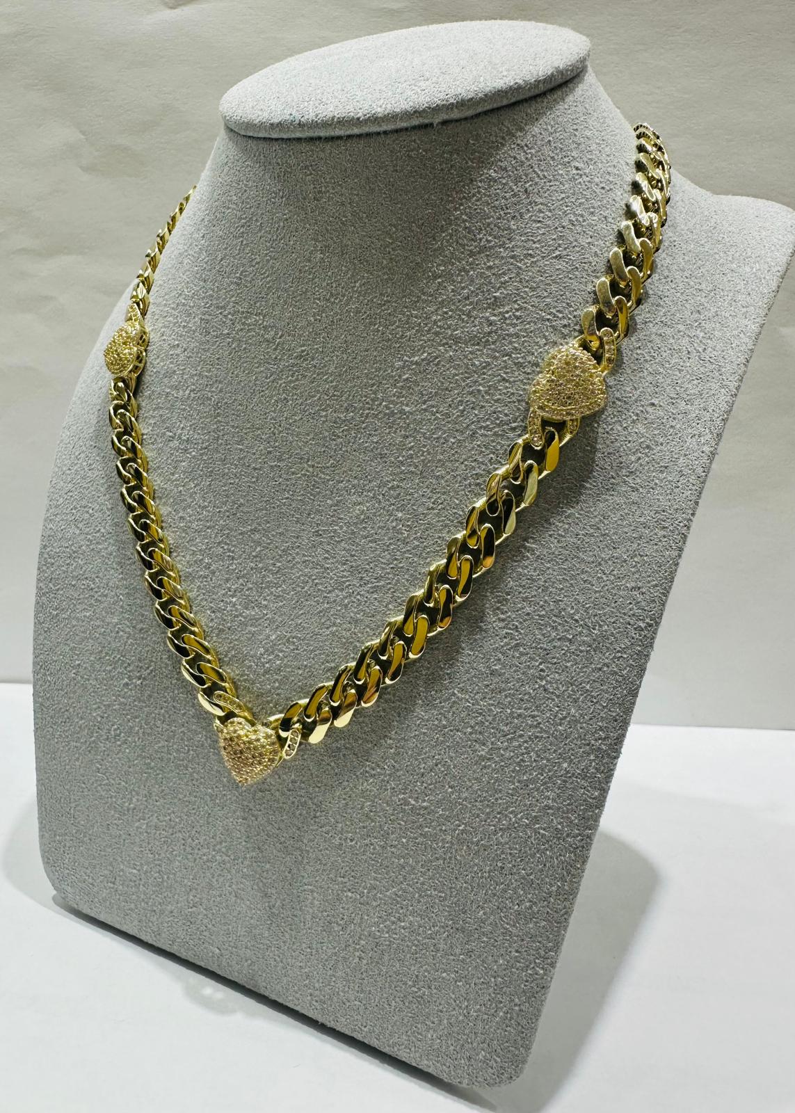 10K GOLD HEART CUBAN LINK CHAIN NECKLACE- WEIGHT: 22.1gm