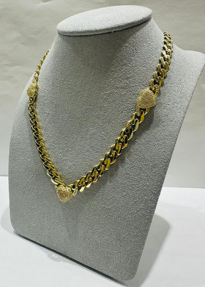 10K GOLD HEART CUBAN LINK CHAIN NECKLACE- WEIGHT: 22.1gm