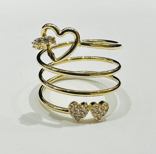 14K GOLD HEART SPRING RING- WEIGHT: 2.1gm