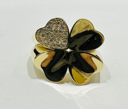 14K GOLD FLOWER RING WITH CZ STONES- WEIGHT: 3.0gm