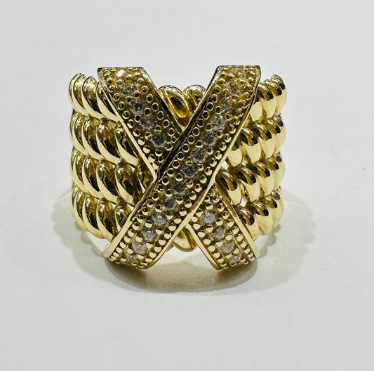 14K GOLD CROSS RING WITH CZ STONES- WEIGHT: 6.1gm