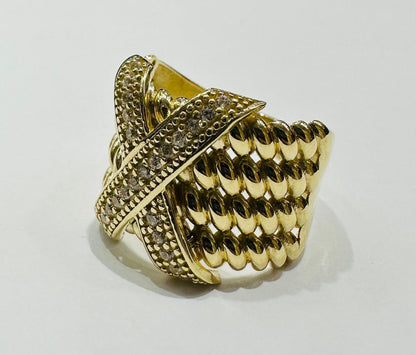 14K GOLD CROSS RING WITH CZ STONES- WEIGHT: 6.1gm