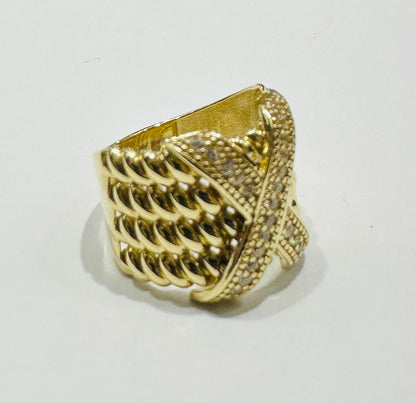 14K GOLD CROSS RING WITH CZ STONES- WEIGHT: 6.1gm