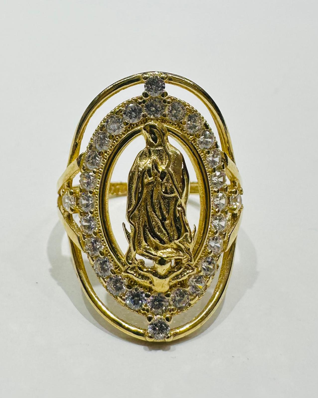 14K GOLD VIRGIN MARY RING WITH CZ STONES- WEIGHT: 4.5gm