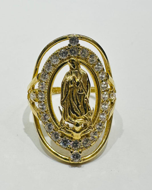 14K GOLD VIRGIN MARY RING WITH CZ STONES- WEIGHT: 4.5gm