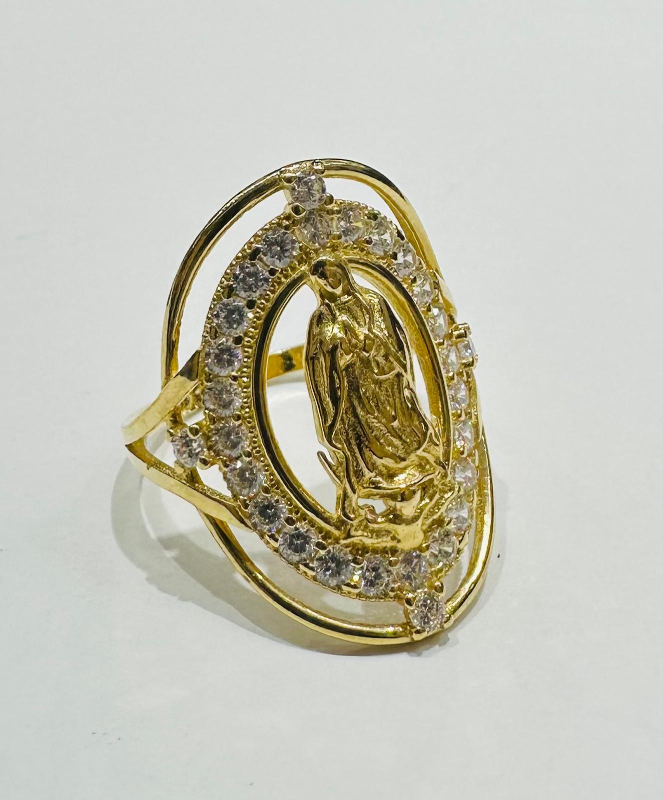 14K GOLD VIRGIN MARY RING WITH CZ STONES- WEIGHT: 4.5gm