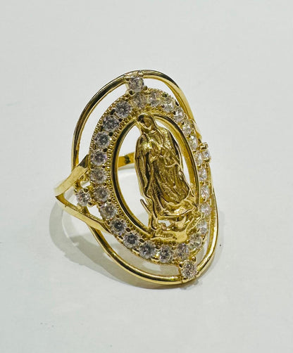 14K GOLD VIRGIN MARY RING WITH CZ STONES- WEIGHT: 4.5gm