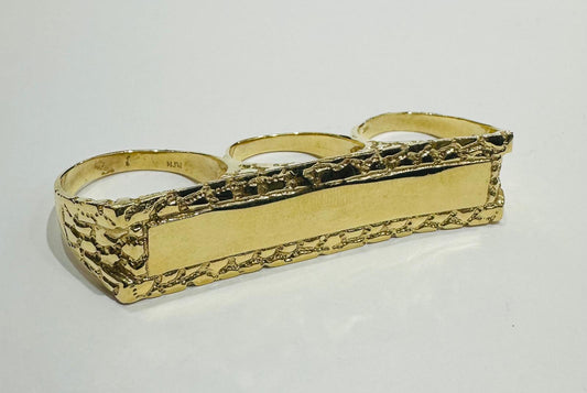 14K GOLD NUGGET THREE FINGER RING- WEIGHT: 22.9gm