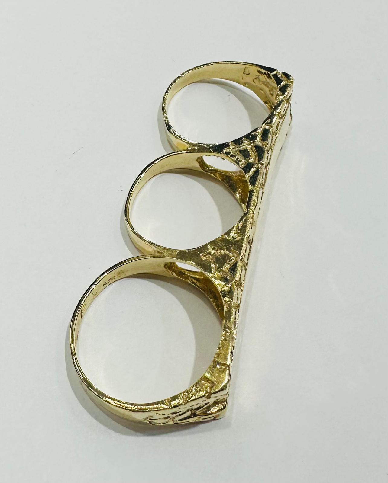 14K GOLD NUGGET THREE FINGER RING- WEIGHT: 22.9gm