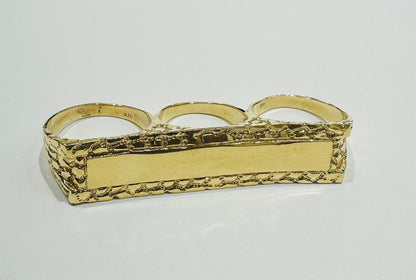 14K GOLD NUGGET THREE FINGER RING- WEIGHT: 22.9gm