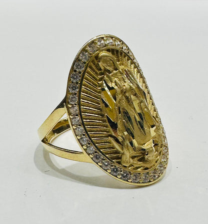 14K GOLD VIRGIN MARY RING WITH CZ STONES- WEIGHT: 4.9gm