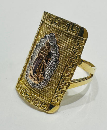 14K GOLD THREE TONED VIRGIN MARY RING- WEIGHT: 6.8gm
