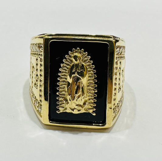 14K GOLD VIRGIN MARY RING WITH CZ STONES- WEIGHT: 10.3gm
