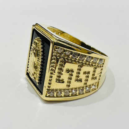 14K GOLD VIRGIN MARY RING WITH CZ STONES- WEIGHT: 10.3gm