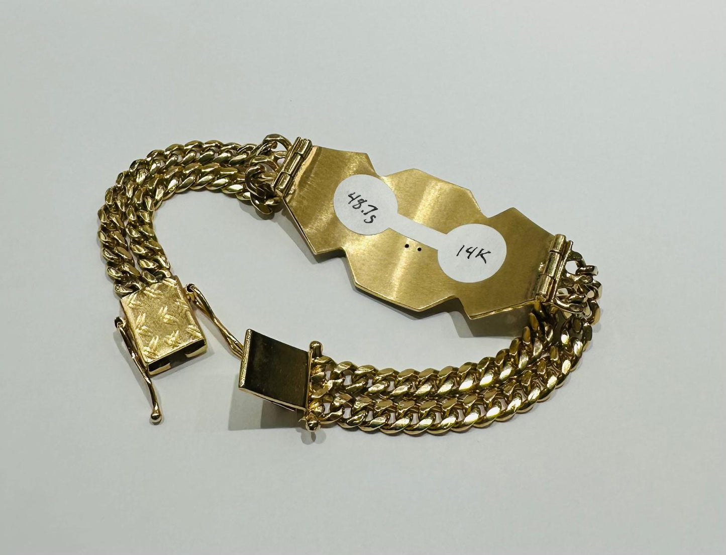 14K GOLD JESUS CUBAN LINK CHAIN BRACELET - WEIGHT: 48.8gm