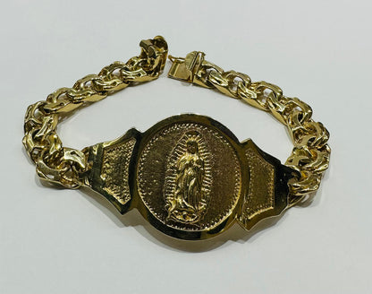 14K GOLD VIRGIN MARY CHINO LINK CHAIN BRACELET - WEIGHT: 51.6gm