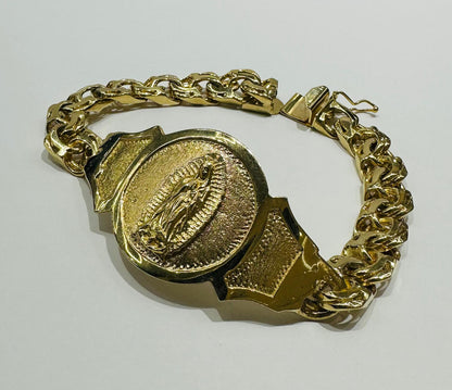 14K GOLD VIRGIN MARY CHINO LINK CHAIN BRACELET - WEIGHT: 51.6gm